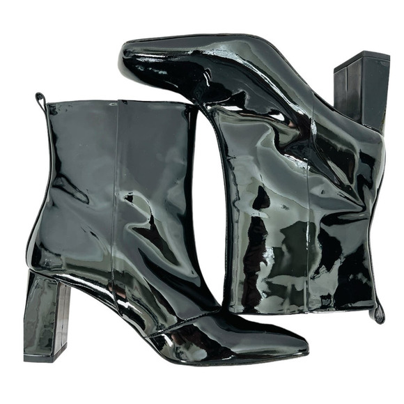 Good American NEW Square Toe Patent‎ Leather Block Heel Boots 8 - Picture 3 of 10